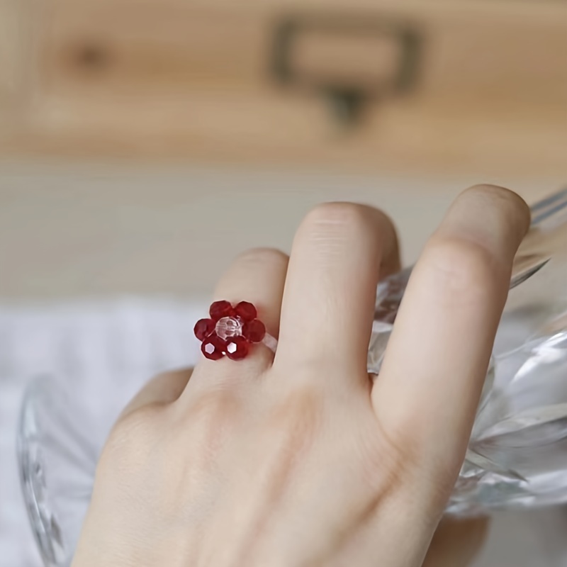 Boho Handcrafted Beaded Flower Rings Set of 2